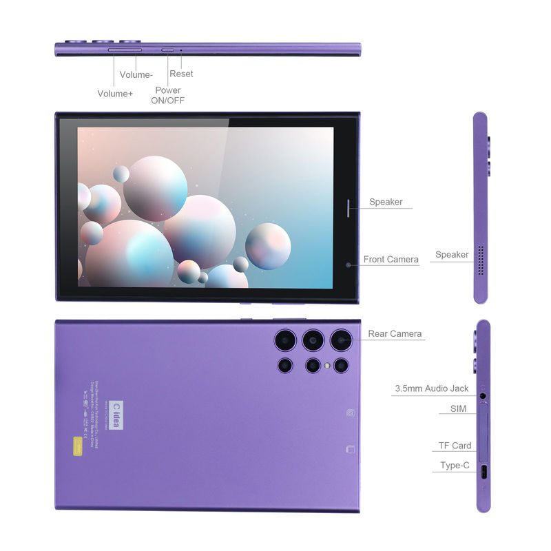 C Idea Portable 8 Inch Tablet PC With Case 5000mAh Battery Life Dual Camera 5MP+8MP Sim Card Slot Purple