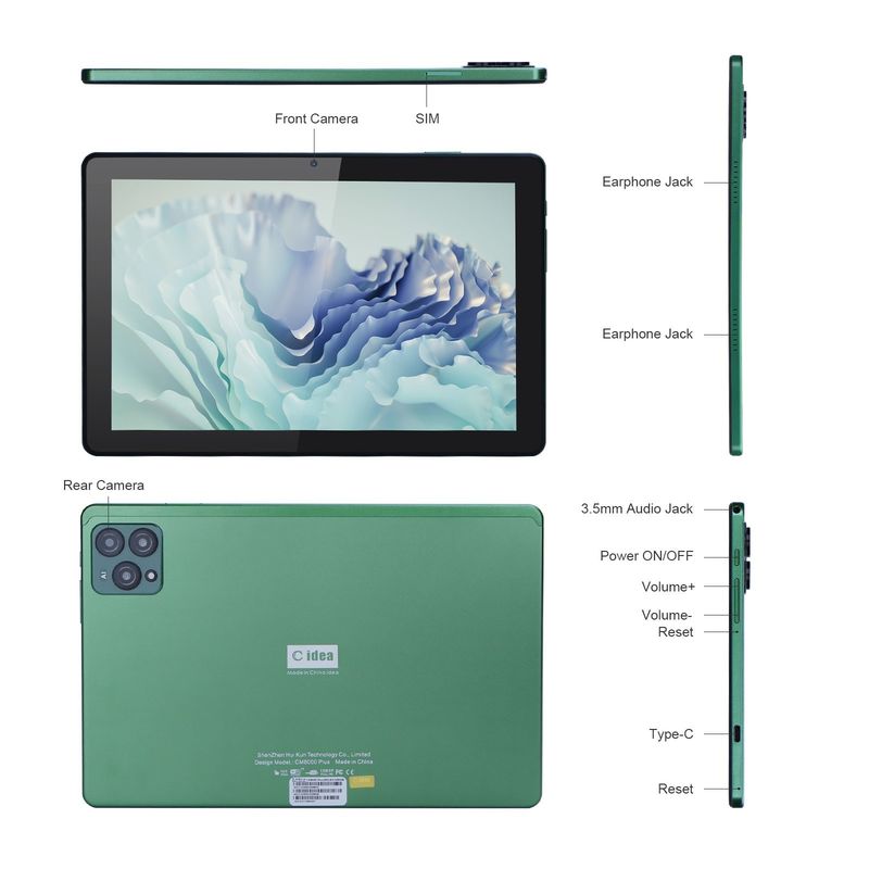 C idea 10 Inch Tablet PC With 13MP+16MP Cameras And 256GB Extended Memory High Definition IPS Display CM8000plus