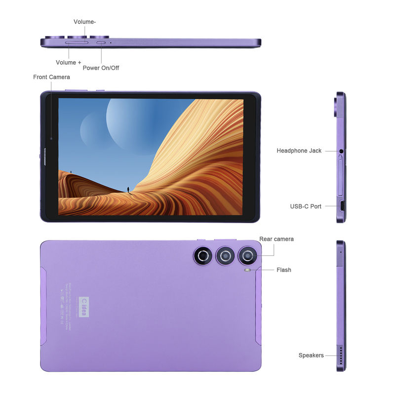 C idea Android 12 Tablets Purple Portable Reading Long Battery Life TF Card Expandable HD Screen Tablets With Case CM835