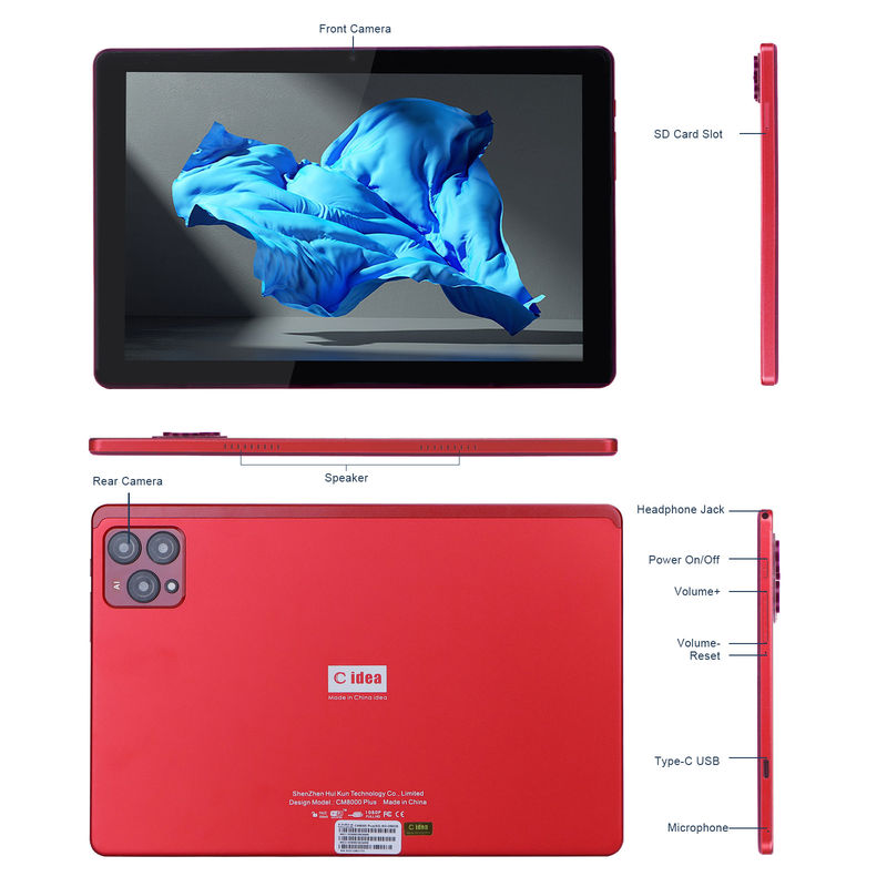 C idea 10 inch Android 12 Tablet 8GB RAM 256GB ROM Model CM8000PLUS Red
