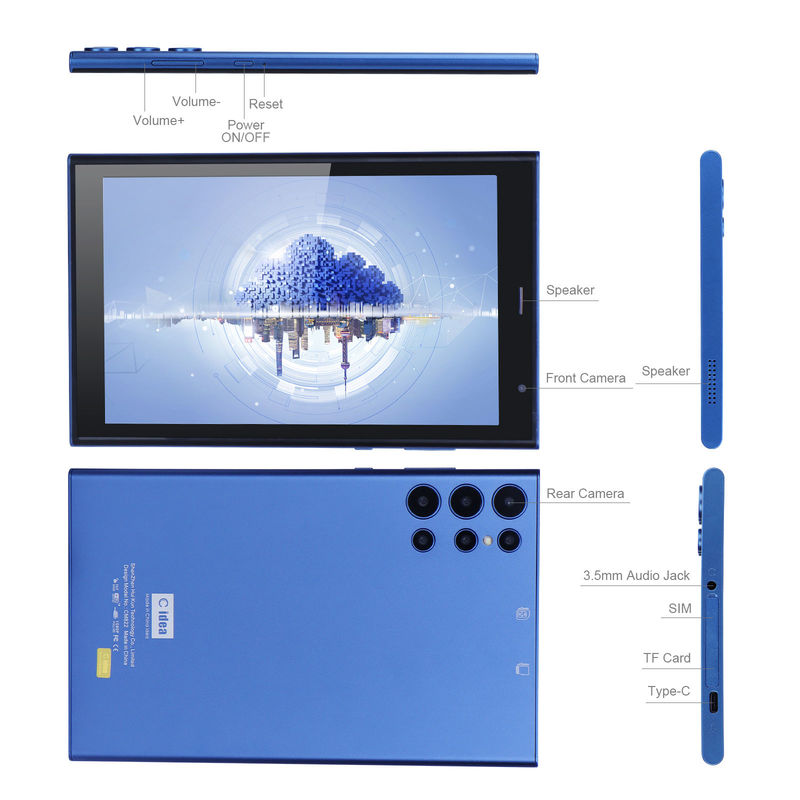 C idea 8 inch Android Tablet PC 8GB RAM 512GB ROM Quad Core 800*1280 HD Tablets with WIFI/SIM Card CM822 (Blue)