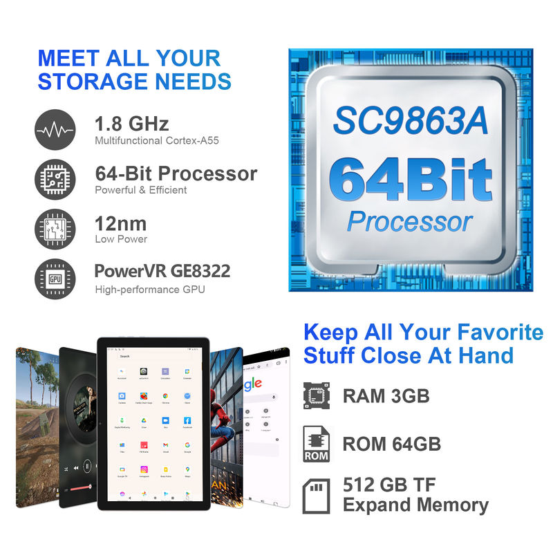 C idea 3GB RAM 64GB ROM 10 Inch Android Tablet PC 512GB Expand HD IPS Display CM9000 Space Gray