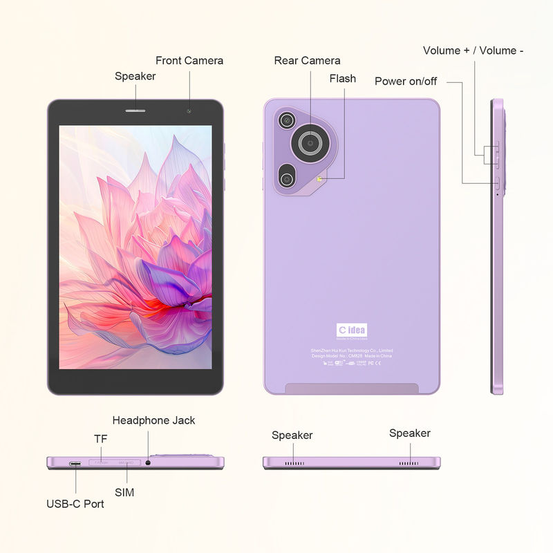 C Idea 8in Tablet Gaming Education Android Tablet For Students With Sim And Wifi CM828 Purple