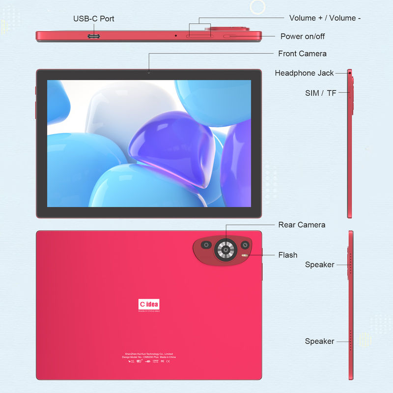 C Idea 10.1 Inch Android 14 Smart Tablet Pc With Sim Support For Teens CM8200Plus red