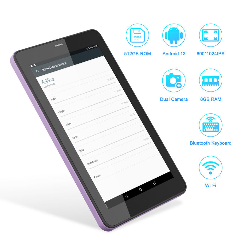 C Idea Android 13 Educational Tablet, 8+512gb,portable 7-Inch Tablet Pc With Sim Support –CM518pro Purple