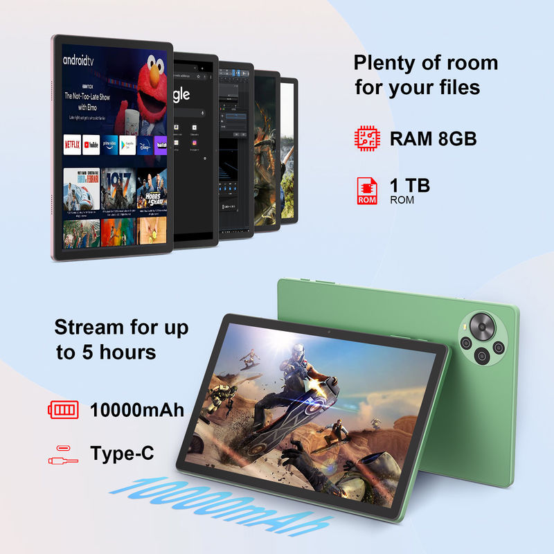 C Idea Newest 10.5 Inch Android 14 Tablet PC 2k Touch Screen Tablet with SIM CM10500 Plus green