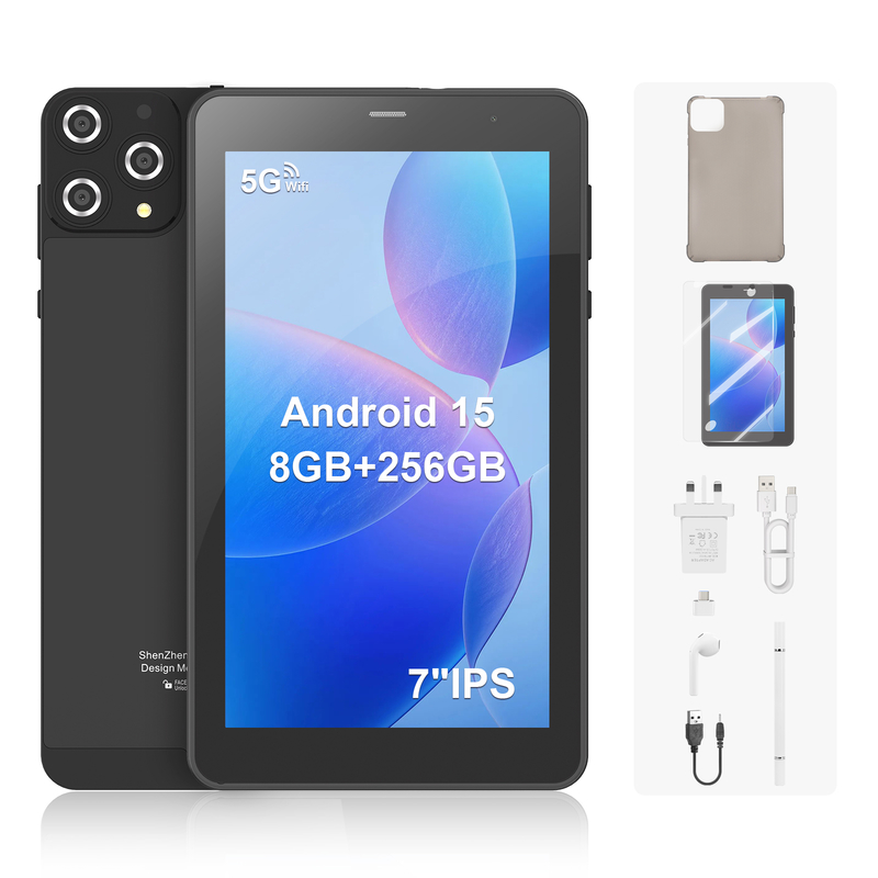 C idea 7 inch Wifi Tablet with Case 8+256GB Storage Quad Core Processor 600x1024 IPS Touchscreen CM516 black