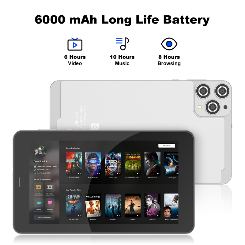 C idea 7 inch Wifi Tablet with Case 8+256GB Storage Quad Core Processor 600x1024 IPS Touchscreen CM516 silver