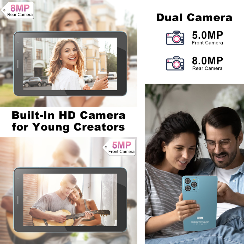 C idea 7 inch Wifi Tablet with Case 8+256GB Storage Quad Core Processor 600x102e4 IPS Touchscreen CM517 blue