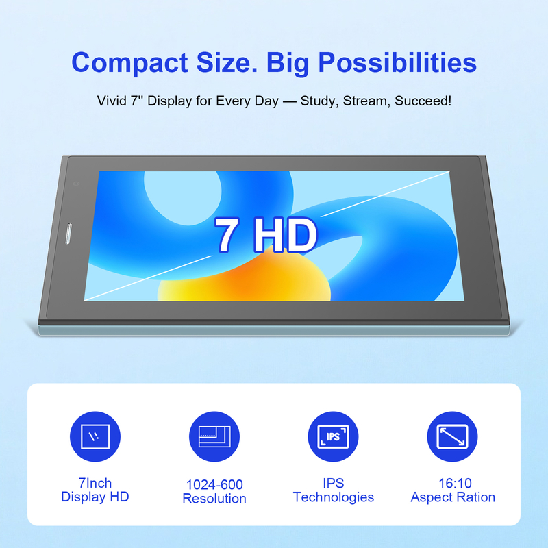 C idea 7 inch Wifi Tablet with Case 8+256GB Storage Quad Core Processor 600x1024 IPS Touchscreen CM524 blue