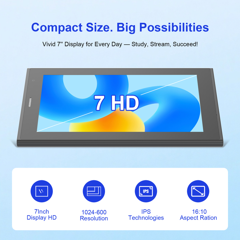C idea 7 inch Wifi Tablet with Case 8+256GB Storage Quad Core Processor 600x1024 IPS Touchscreen CM524 gray