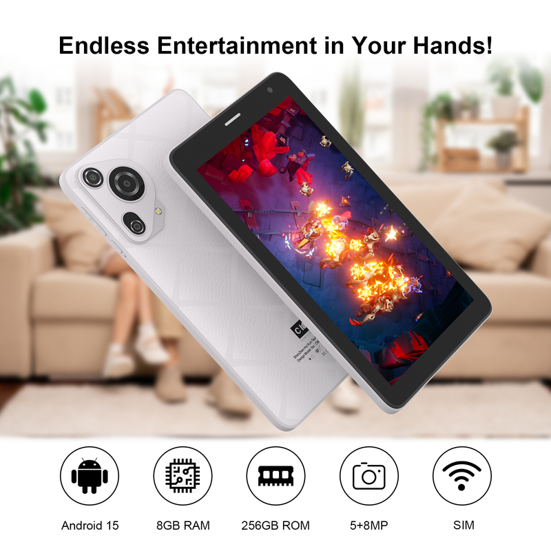 C idea 7 inch Wifi Tablet with Case 8+256GB Storage Quad Core Processor 600x1024 IPS Touchscreen CM528 white