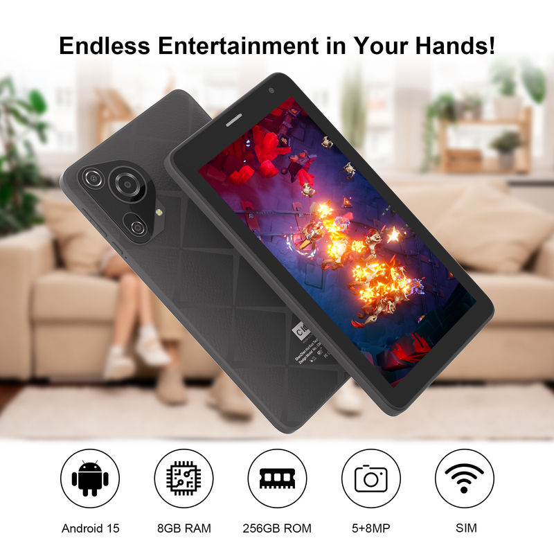 C idea 7 inch Wifi Tablet with Case 8+256GB Storage Quad Core Processor 600x1024 IPS Touchscreen CM528 black