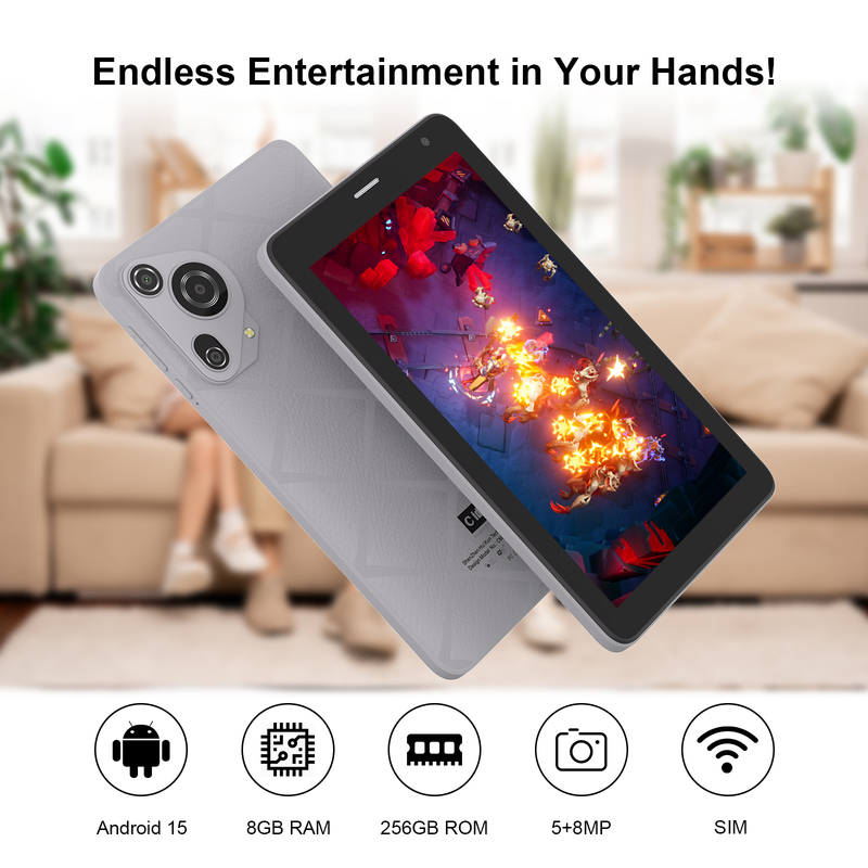 C idea 7 inch Wifi Tablet with Case 8+256GB Storage Quad Core Processor 600x1024 IPS Touchscreen CM528 Gray