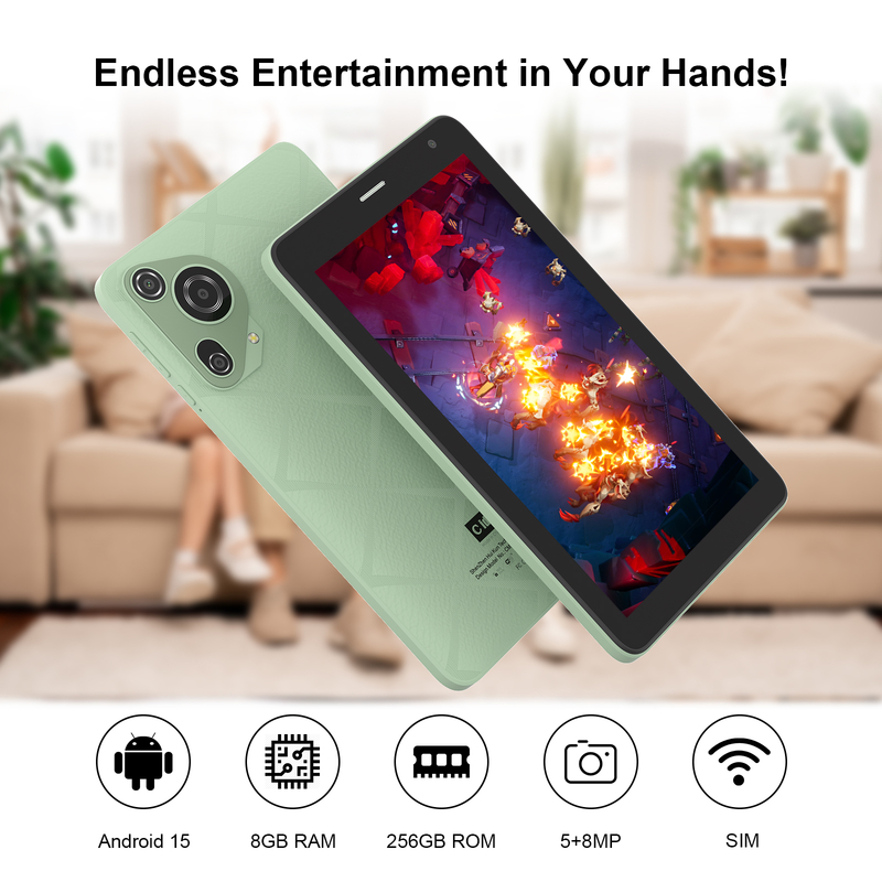 C idea 7 inch Wifi Tablet with Case 8+256GB Storage Quad Core Processor 600x1024 IPS Touchscreen CM528 Green