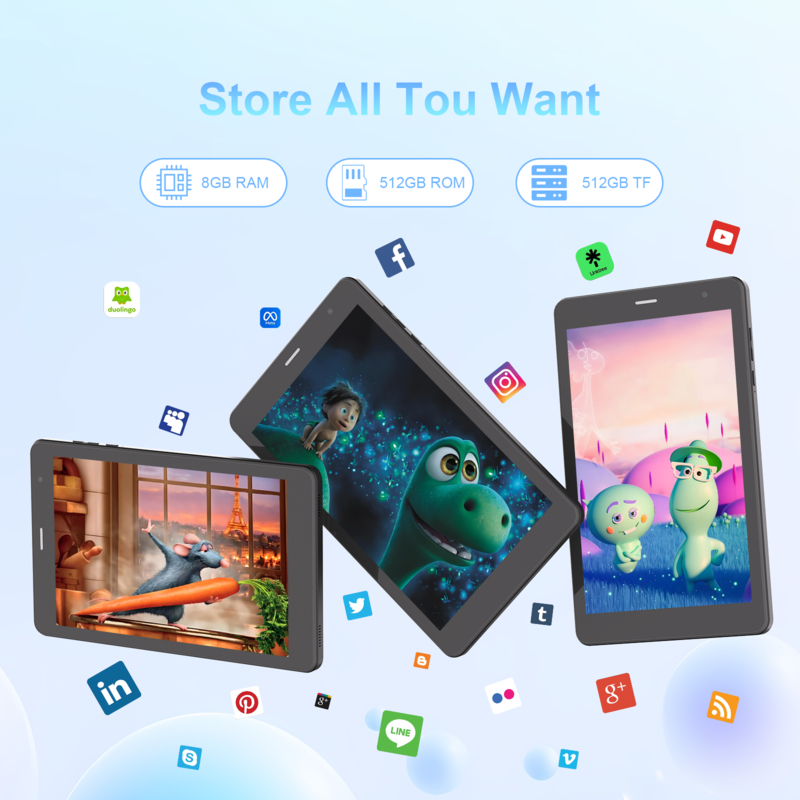 C idea 8 inch Wifi Tablet with 8+512GB Storage Quad Core Processor 800x1280 IPS Touchscreen CM817 Pro
