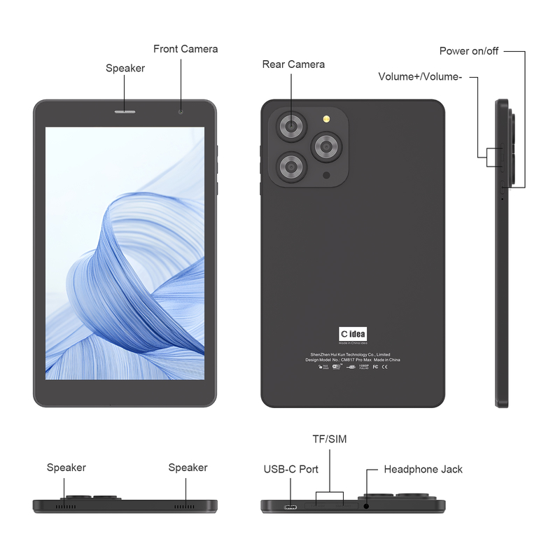 C idea 8 inch Wifi Tablet with 8+512GB Storage Quad Core Processor 800x1280 IPS Touchscreen CM817 Pro