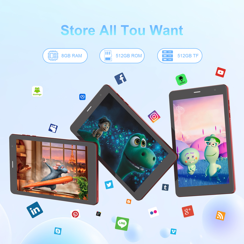 C idea 8 inch Wifi Tablet with 8+512GB Storage Quad Core Processor 800x1280 IPS Touchscreen red CM817 Pro