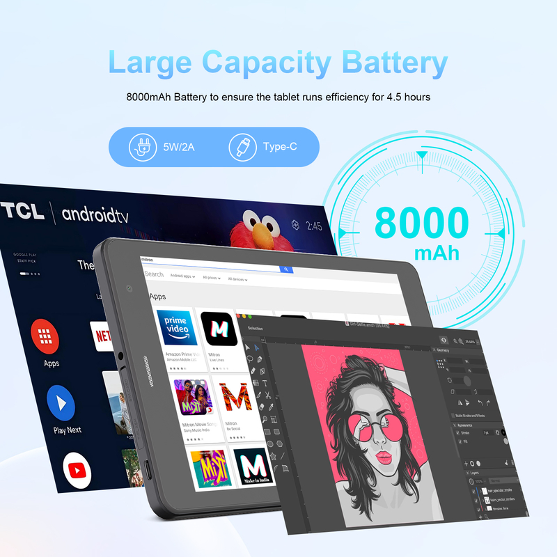 C idea 8 inch Wifi Tablet with 8+512GB Storage Quad Core Processor 800x1280 IPS Touchscreen red CM817 Pro