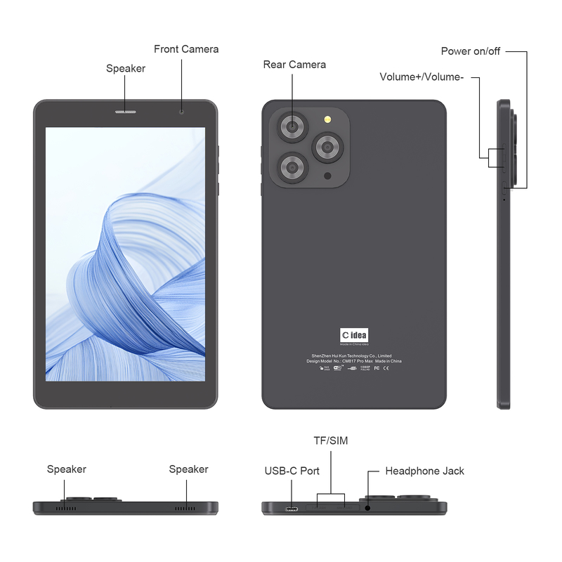 C idea 8 inch Wifi Tablet with 8+512GB Storage Quad Core Processor 800x1280 IPS Touchscreen red CM817 Pro