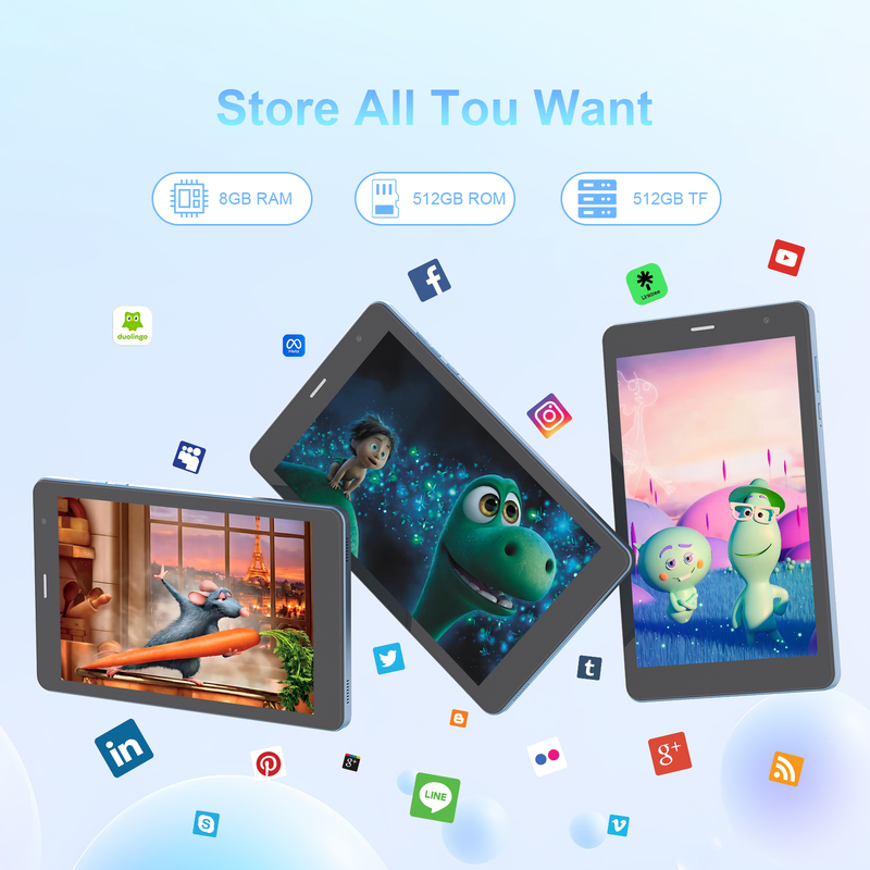 C idea 8 inch Wifi Tablet with 8+512GB Storage Quad Core Processor 800x1280 IPS Touchscreen blue CM817 Pro