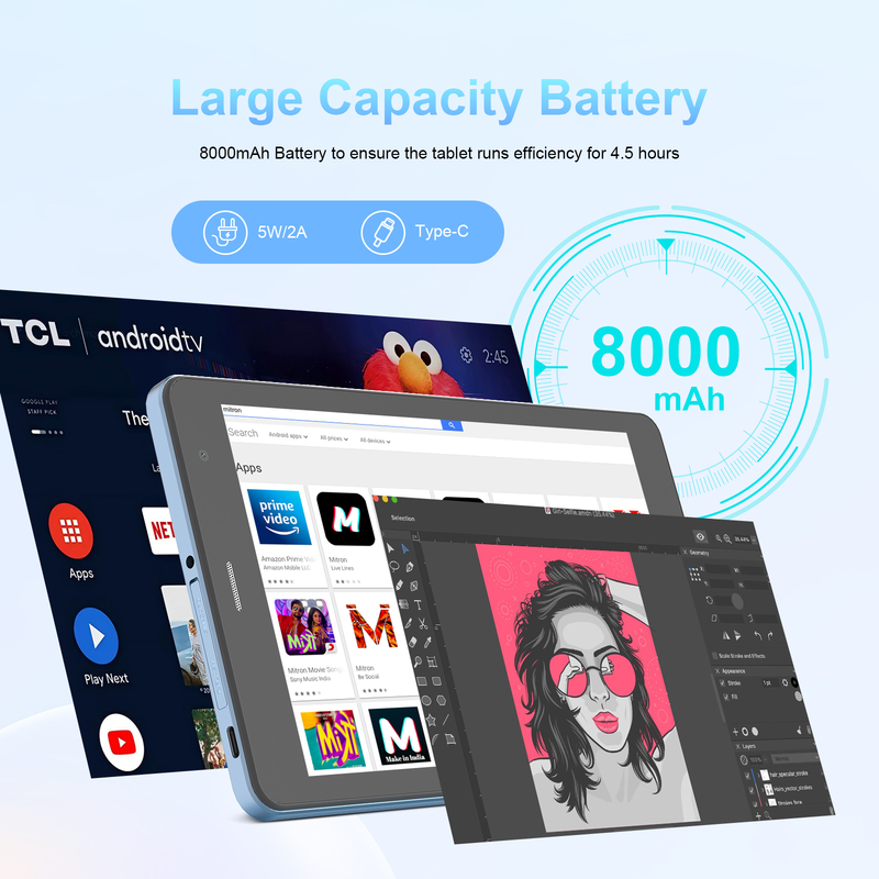 C idea 8 inch Wifi Tablet with 8+512GB Storage Quad Core Processor 800x1280 IPS Touchscreen blue CM817 Pro