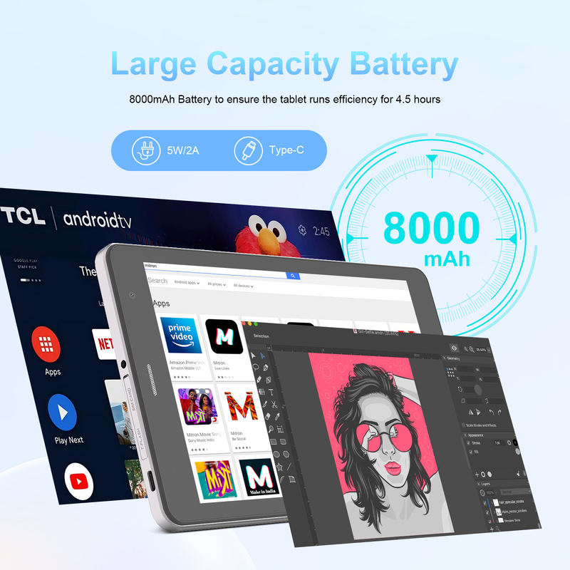 C idea 8 inch Wifi Tablet with 8+512GB Storage Quad Core Processor 800x1280 IPS Touchscreen sliver CM817 Pro