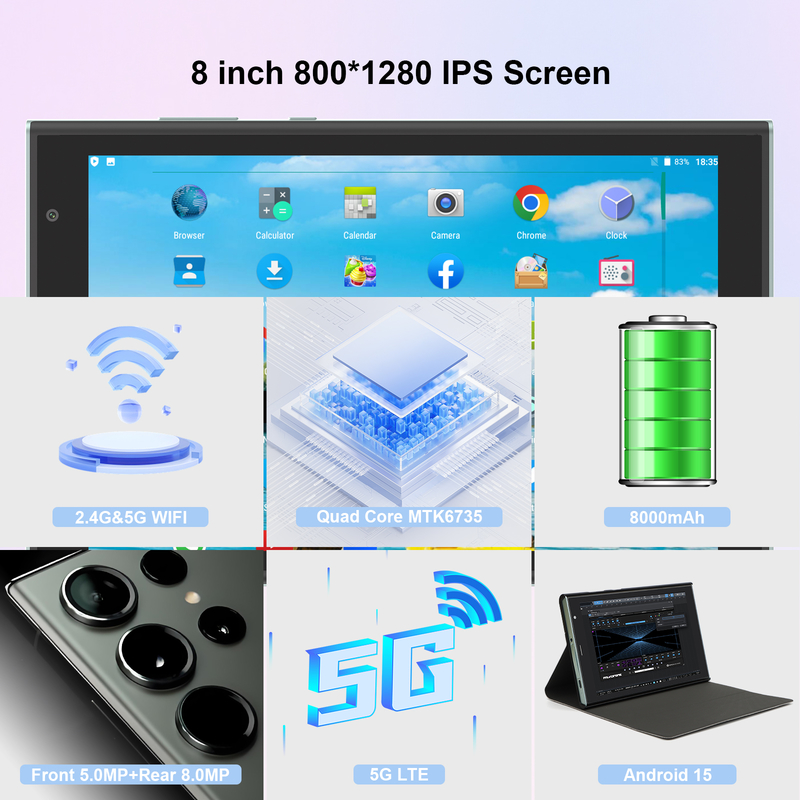 C idea 8 inch Wifi Tablet with 8+512GB Storage Quad Core Processor 800x1280 IPS Touchscreen green CM824