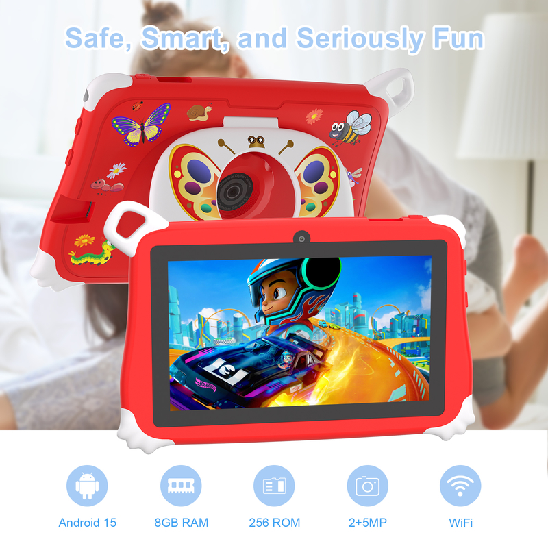 C Idea Android 15 Kids Tablet 8+256GB Educational Tablet Kidspad with Friendly APP CM86 red