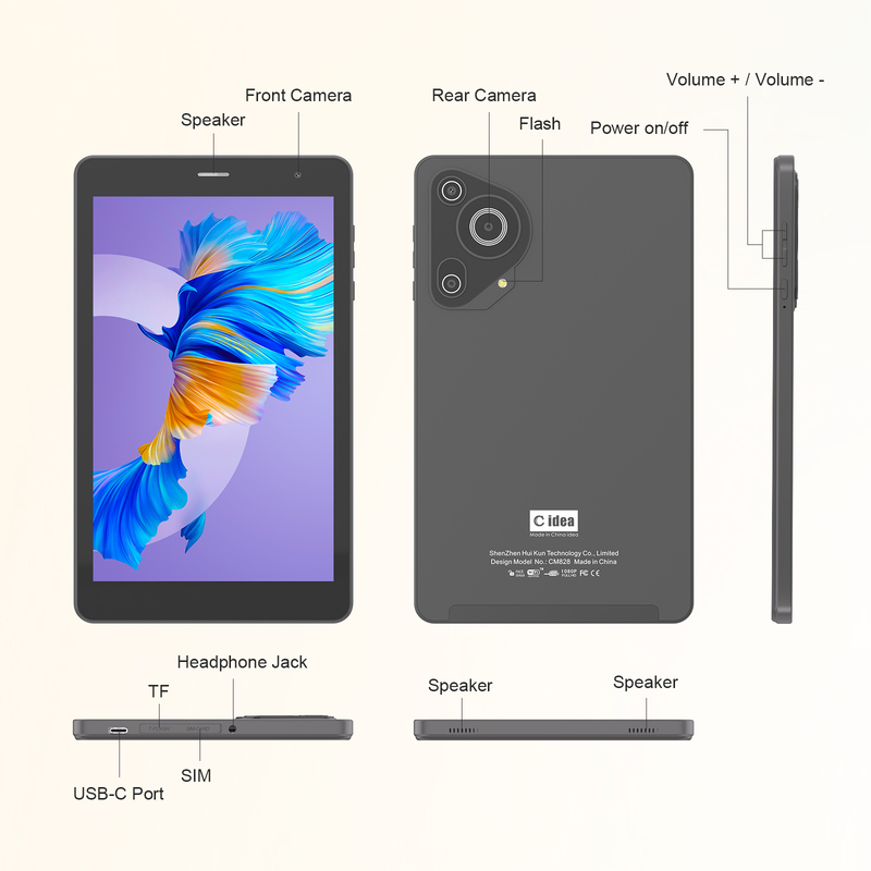 C idea Youth 8 Inch Tablet Android 15 with Black Light Screen, WiFi,8GB +512GB, 800*1280 IPS incell CM828