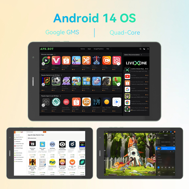 C idea Youth green 8 Inch Tablet Android 15 with tf card slot, WiFi,8GB +512GB, 800*1280 IPS incell CM828