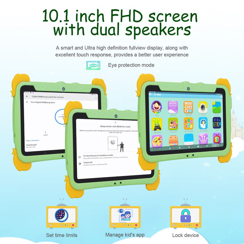 C idea Kids Tab 10.1inch Android 13 Tablet for Child 4GB RAM 64GB ROM Eye Protection Touchscreen for kids 3-8 ages