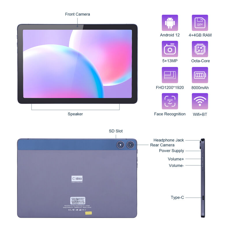 C Idea Android Tablet FHD 1200*1920 With 6000mAh Battery 10.1 Inch Tablet PC P1250