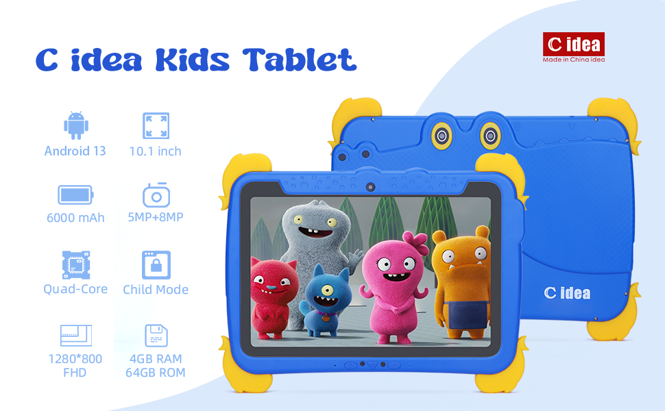 C idea 10.1 inch Kids Tablet PC With Case Eyes Protection ips HD Screen Pre-Install IWAWA P1150