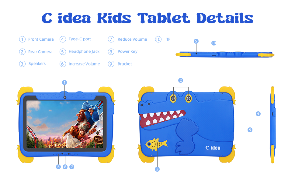 C idea 10.1 inch Kids Tablet PC With Case Eyes Protection ips HD Screen Pre-Install IWAWA P1150